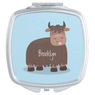 Funny happy yak eating grass cartoon illustration compact mirror