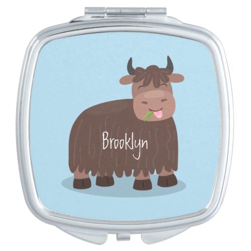 Funny happy yak eating grass cartoon illustration compact mirror