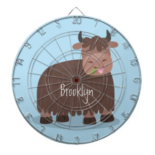 Funny happy yak eating grass cartoon illustration dart board
