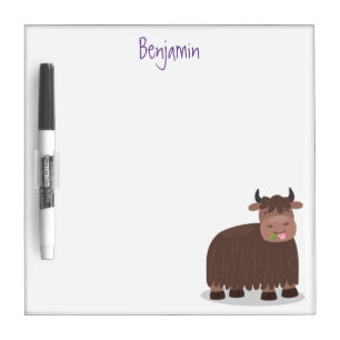 Funny happy yak eating grass cartoon illustration dry erase board