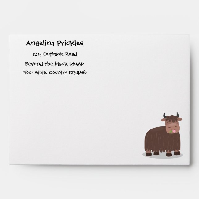 Funny happy yak eating grass cartoon illustration envelope (Front)