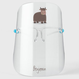 Funny happy yak eating grass cartoon illustration face shield