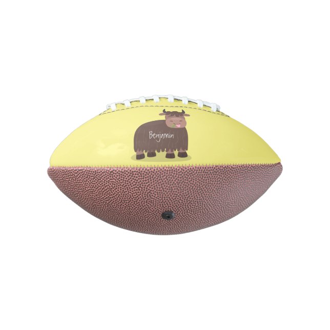 Funny happy yak eating grass cartoon illustration football (Rotated 270)