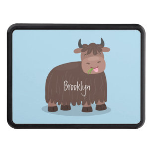 Funny happy yak eating grass cartoon illustration hitch cover