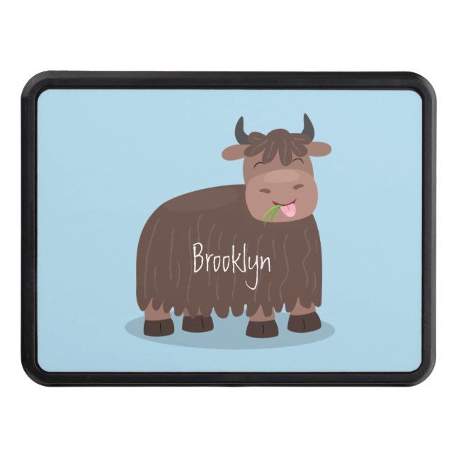 Funny happy yak eating grass cartoon illustration hitch cover (Front)