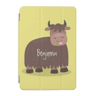 Funny happy yak eating grass cartoon illustration iPad mini cover