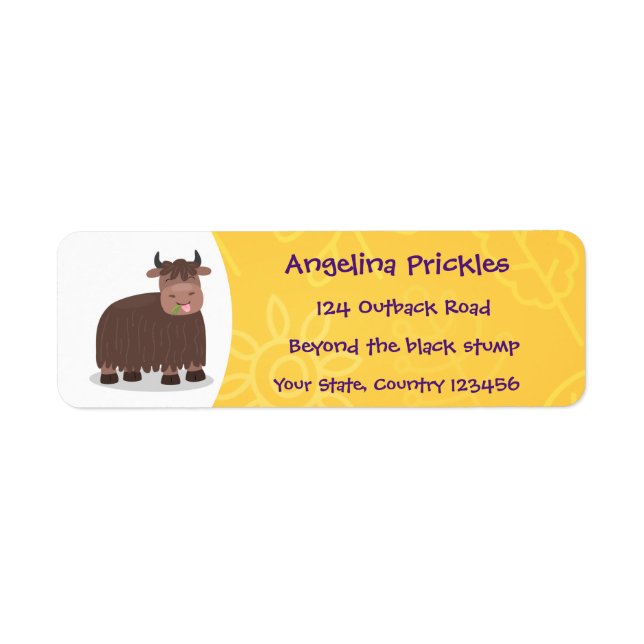 Funny happy yak eating grass cartoon illustration label (Front)