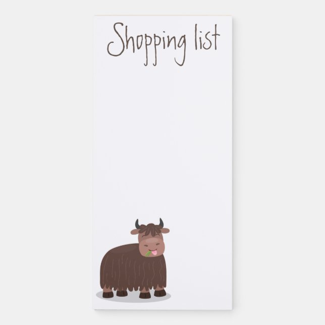 Funny happy yak eating grass cartoon illustration magnetic notepad (Front)