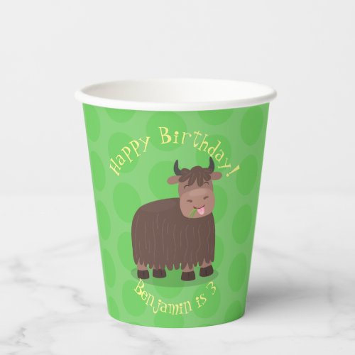 Funny happy yak eating grass cartoon illustration paper cups