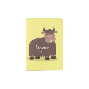 Funny happy yak eating grass cartoon illustration passport holder