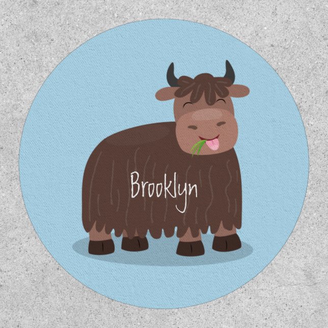 Funny happy yak eating grass cartoon illustration  patch (Front)