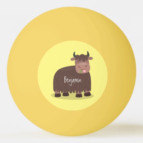 Funny happy yak eating grass cartoon illustration ping pong ball