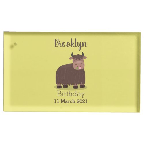Funny happy yak eating grass cartoon illustration place card holder