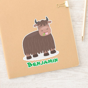 Funny happy yak eating grass cartoon illustration sticker
