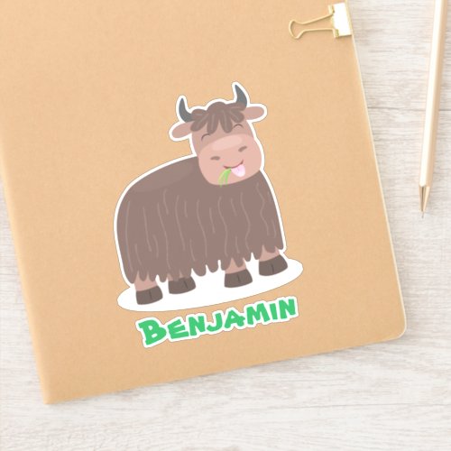 Funny happy yak eating grass cartoon illustration sticker