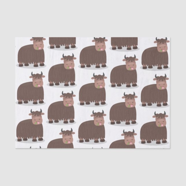 Funny happy yak eating grass cartoon illustration tissue paper (Front)