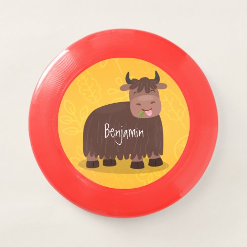 Funny happy yak eating grass cartoon illustration Wham_O frisbee