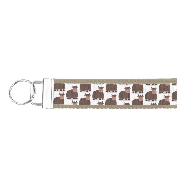 Funny happy yak eating grass cartoon illustration wrist keychain (Keys on Left)
