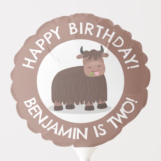 Funny happy yak personalized cartoon birthday balloon (Front)