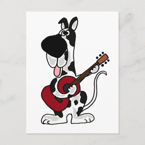 Funny Harlequin Great Dane Playing Guitar Postcard