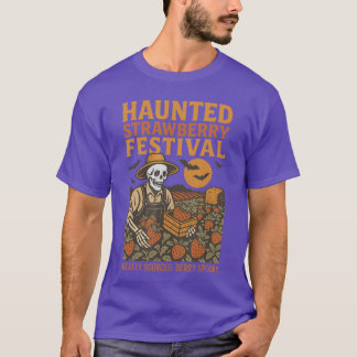 Funny Haunted Strawberry Festival Summerween Skele T-Shirt