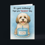 Funny Havanese Dog Birthday with Custom Name Age Card<br><div class="desc">A sweet Havanese pup beams behind a frosted blue birthday cake, complete with a single candle and a customizable age and personalize the recipient’s name. The front text says, “It’s your birthday! Hope you ‘Havanese’ day, ” adding a fun dog-themed pun that’s both clever and warm. This card is ideal...</div>