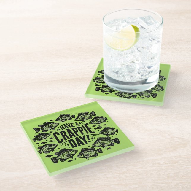 Funny Have a Crappie Day Fishing Glass Coaster (Angled)