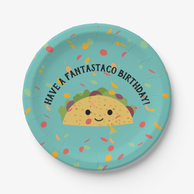 Funny Have a Fantastaco Birthday Cute Kawaii Taco Paper Plates (Front)
