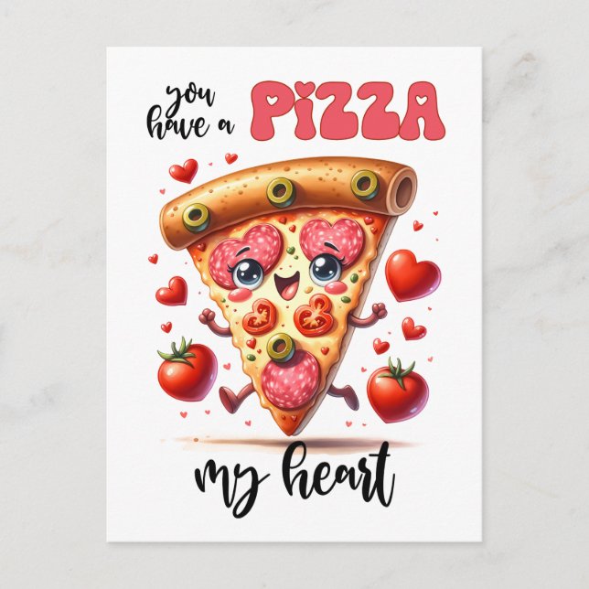 Funny Have A Pizza My Heart Punny Valentine Postcard (Front)
