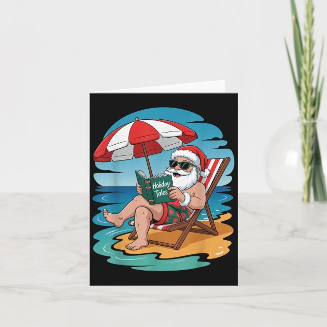 Funny Hawaii Beach Christmas In July Santa Reading Card (Front)
