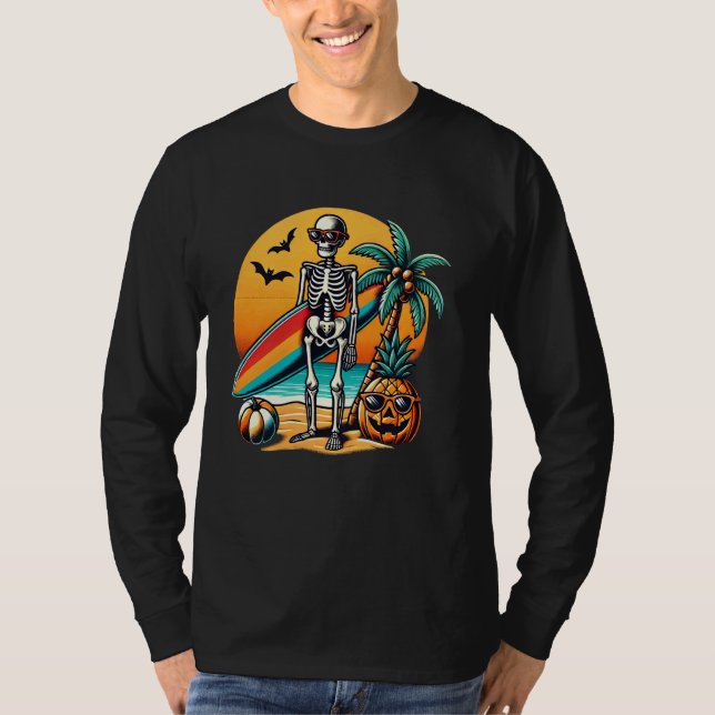 Funny Hawaii Skeleton Surfing Halloween Hawaiian M T-Shirt (Front)