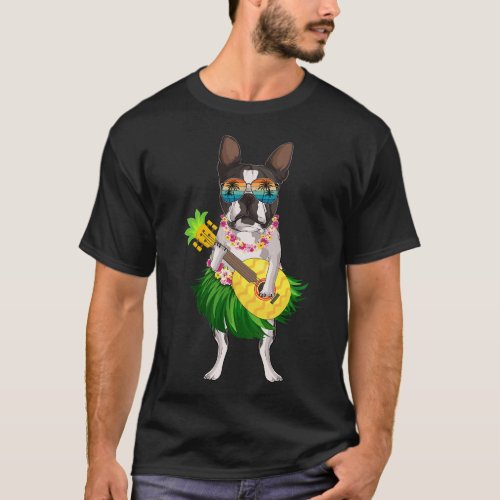 Funny Hawaiian Boston Terrier Dog Pineapple Ukulel T_Shirt