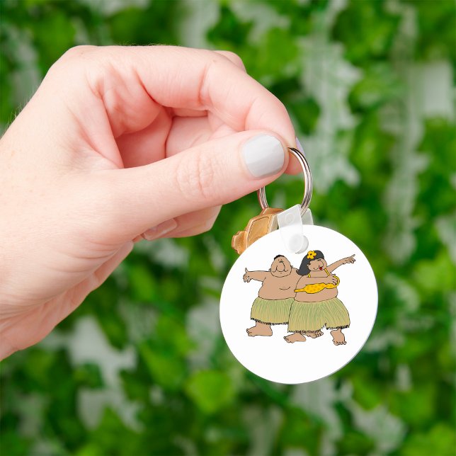 Funny Hawaiian Hula Dancers Cartoon Keychain (Creator Uploaded)