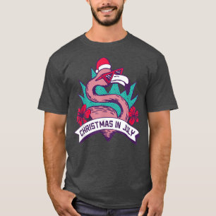 Funny Hawaiian Santa Hat Flamingo Merry Christmas T-Shirt