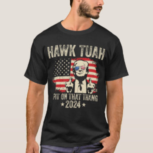 Funny Hawk Tuah Middle Finger Trump 2024 USA Flag T-Shirt