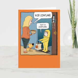 Funny Hazmat Suit Trick or Treat Hallowween Card