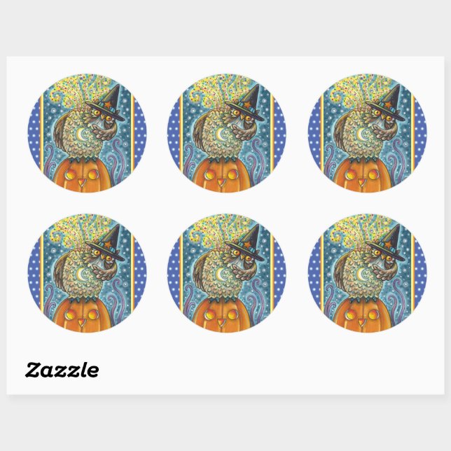 FUNNY HEADLESS HORSEMAN OWL, SLEEPY HOLLOW BIRD CLASSIC ROUND STICKER (Sheet)