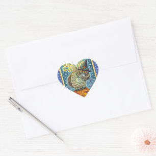 FUNNY HEADLESS HORSEMAN OWL, SLEEPY HOLLOW BIRD HEART STICKER