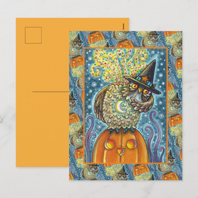 FUNNY HEADLESS HORSEMAN OWL, SLEEPY HOLLOW BIRD HOLIDAY POSTCARD (Front/Back)