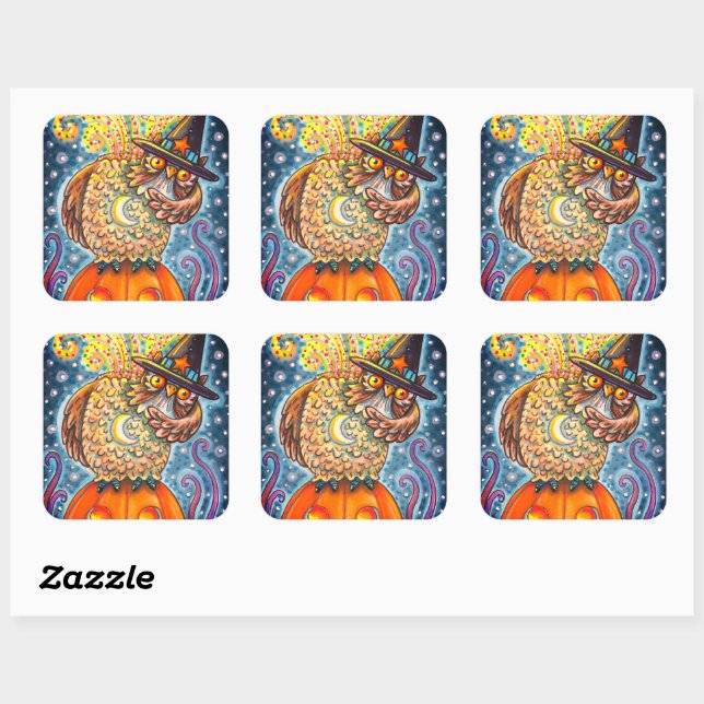 FUNNY HEADLESS HORSEMAN OWL, SLEEPY HOLLOW BIRD SQUARE STICKER (Sheet)