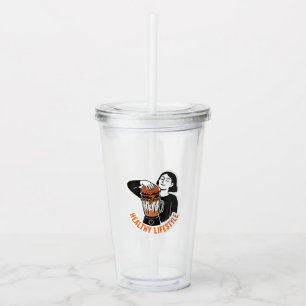 Funny Healthy Lifestyle Burger Blender Linocut Acrylic Tumbler