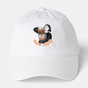 Funny Healthy Lifestyle Burger Blender Linocut Hat