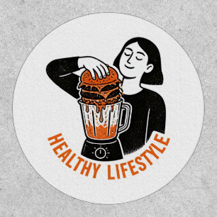 Funny Healthy Lifestyle Burger Blender Linocut Patch
