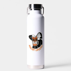 Funny Healthy Lifestyle Burger Blender Linocut  Water Bottle