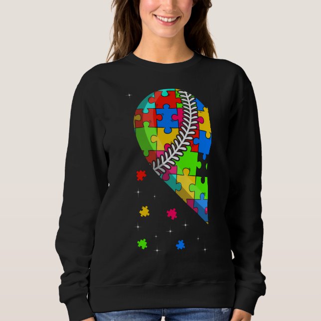 Funny Heart Baseball Autism Awareness Support Love Sweatshirt (Front)