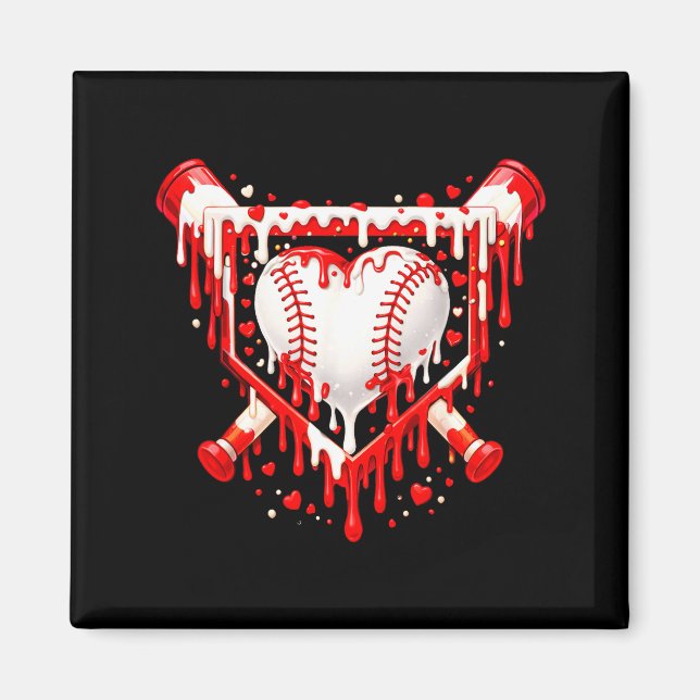 Funny Heart Baseball Drip Ice Cream Valentines Day Magnet (Front)