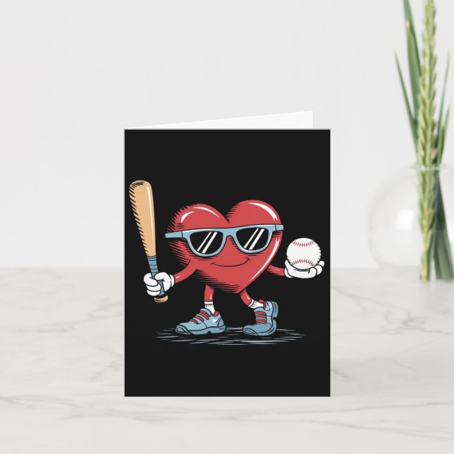 Funny Heart Baseball Player Valentines Day Kid Boy Card (Front)