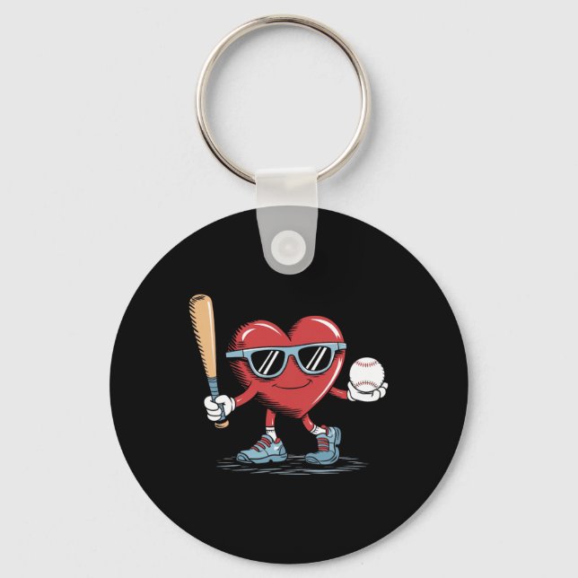 Funny Heart Baseball Player Valentines Day Kid Boy Keychain (Front)
