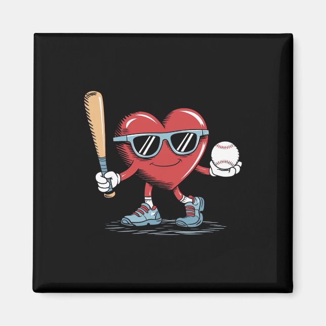 Funny Heart Baseball Player Valentines Day Kid Boy Magnet (Front)