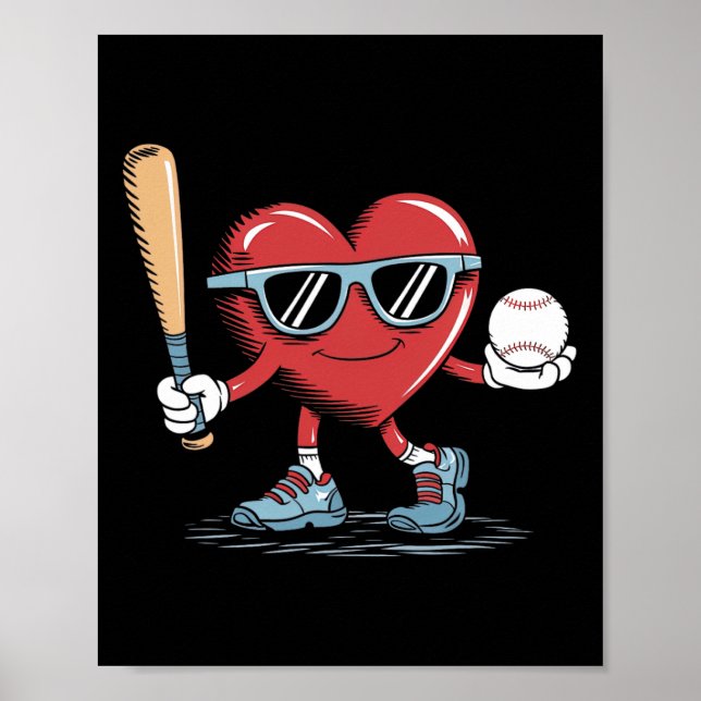 Funny Heart Baseball Player Valentines Day Kid Boy Poster (Front)